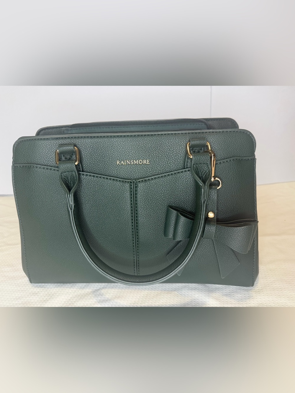 Dark Green Structured Tote Bag with Bow